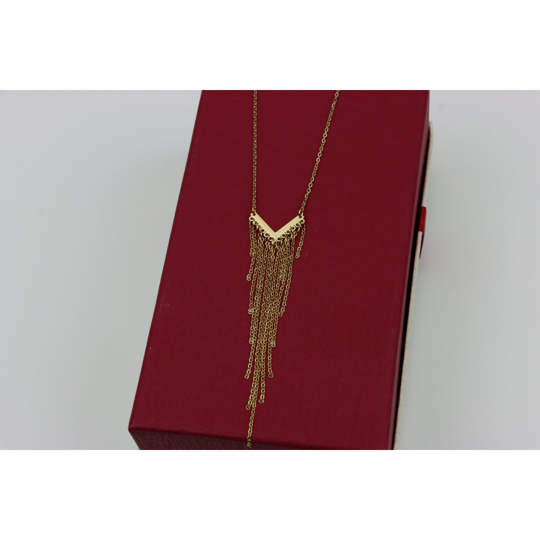 Trendy Gold-Plated Yellow Necklace with Cascading Chain Tassels, XPNL0386 (2039-6)