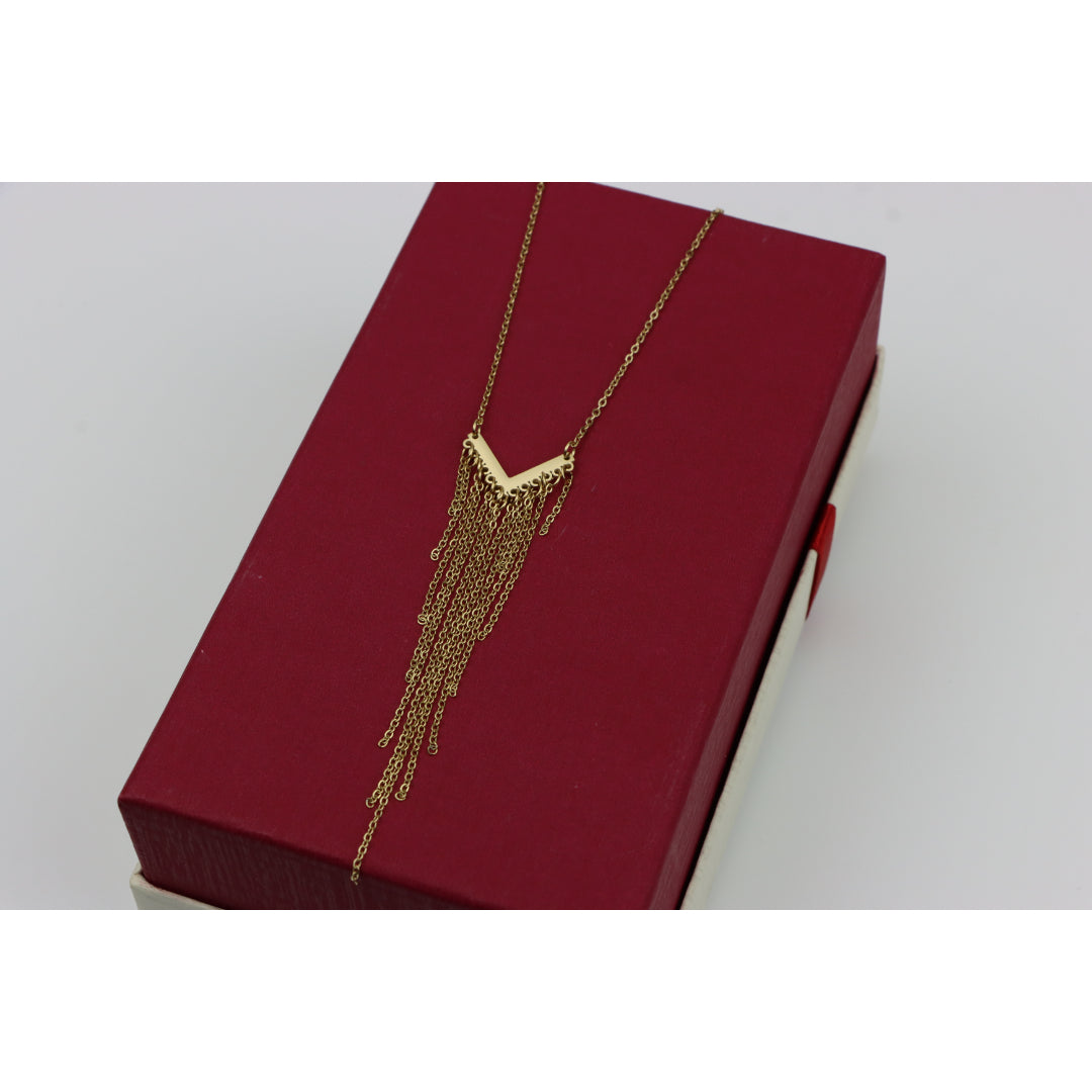 Trendy Gold-Plated Yellow Necklace with Cascading Chain Tassels, XPNL0386 (2039-6)