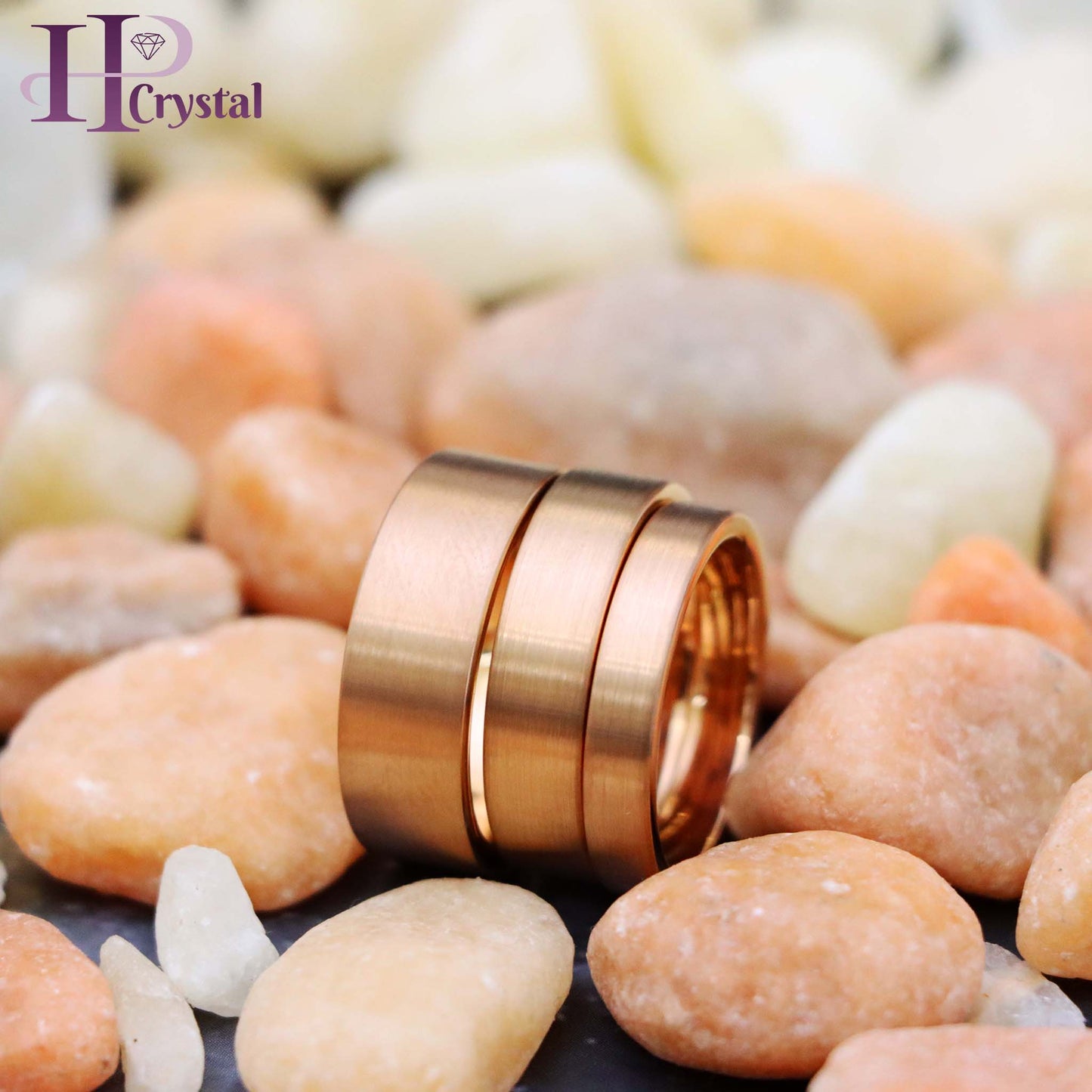 ROSE GOLD IP Plated Brushed Pipe Cut Band Tungsten Ring