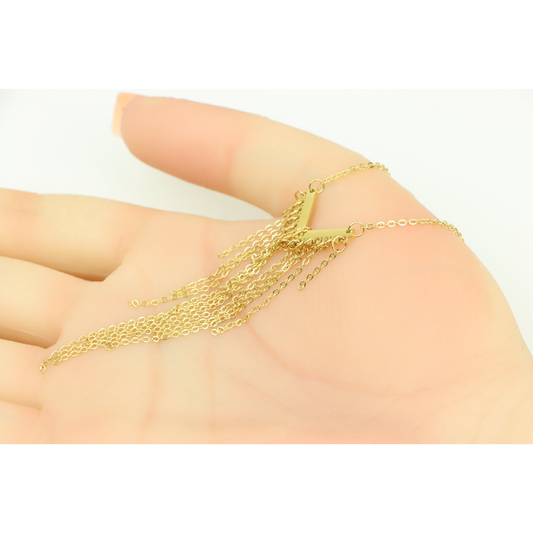 Trendy Gold-Plated Yellow Necklace with Cascading Chain Tassels, XPNL0386 (2039-6)