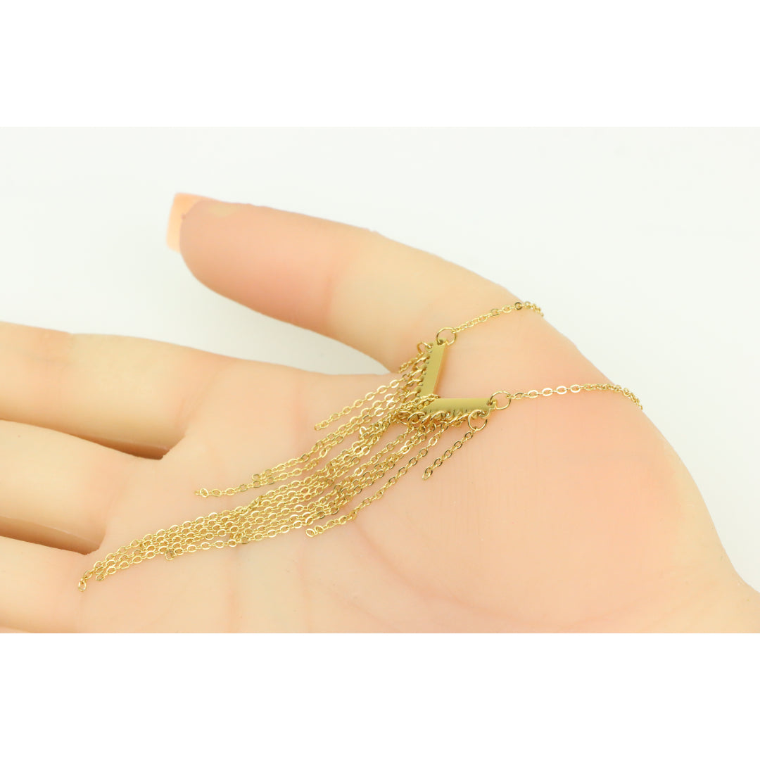 Trendy Gold-Plated Yellow Necklace with Cascading Chain Tassels, XPNL0386 (2039-6)