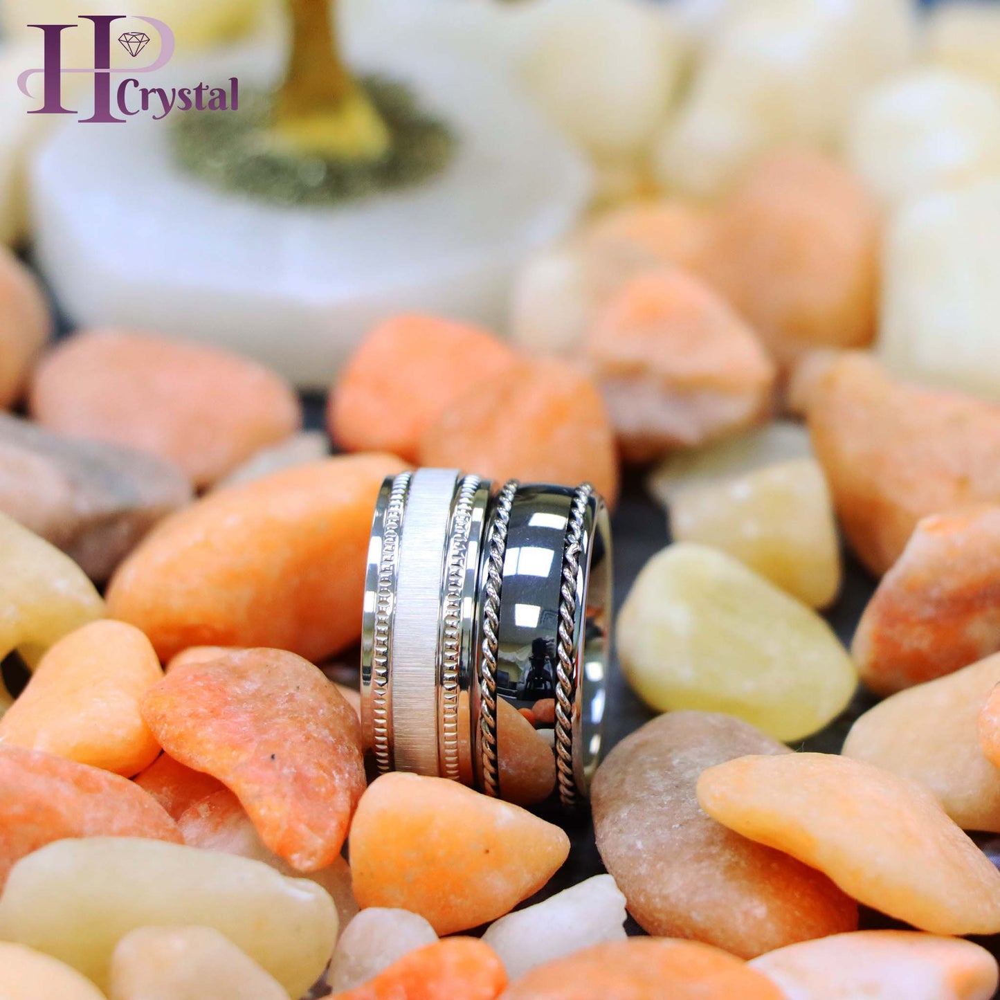 White IP Plated Titanium Ring Satin Finish Center with Milgrain Stepped Edge Polished Semi-Domed with Rope Stainless Steel Inlay Sides Tungsten Ring