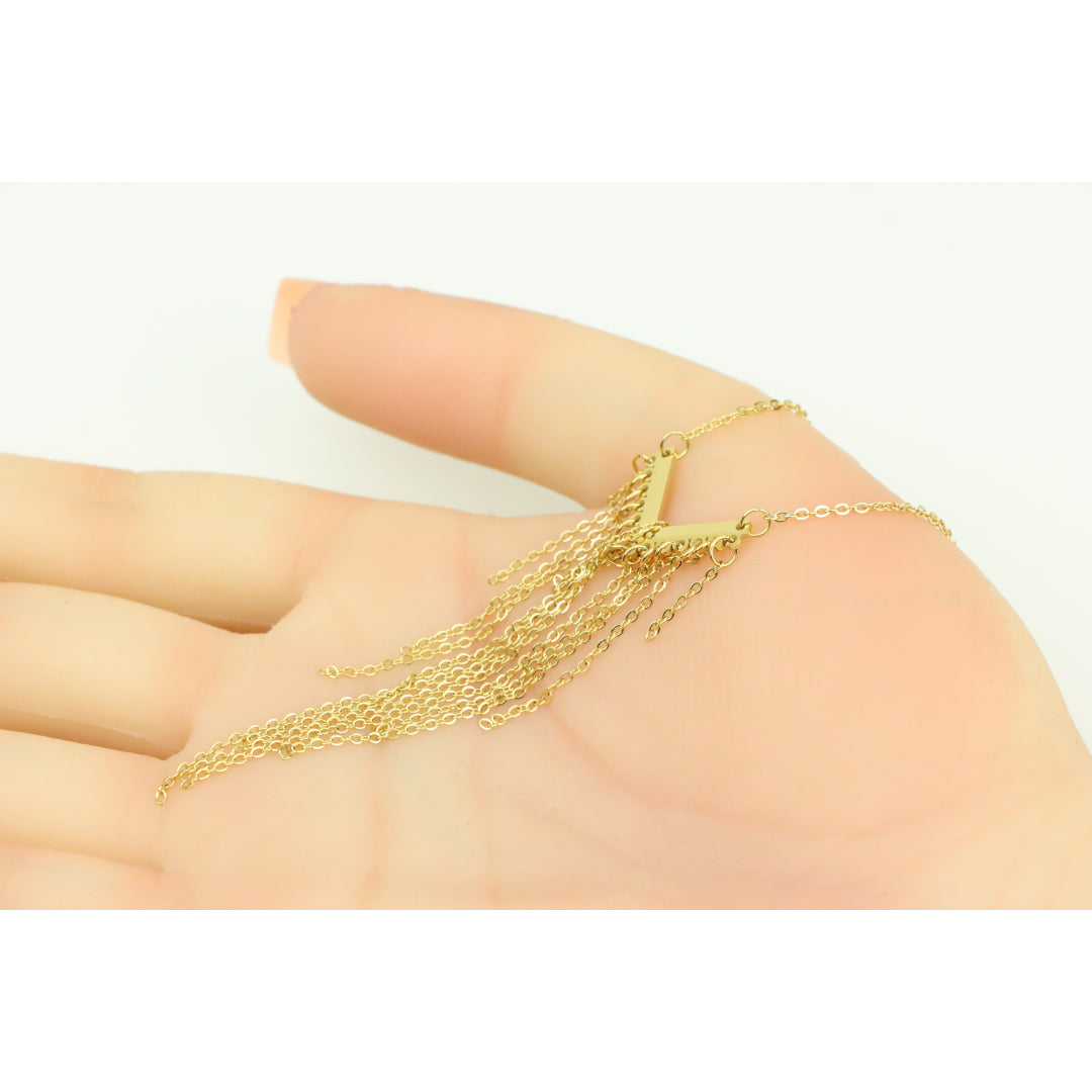 Trendy Gold-Plated Yellow Necklace with Cascading Chain Tassels, XPNL0386 (2039-6)