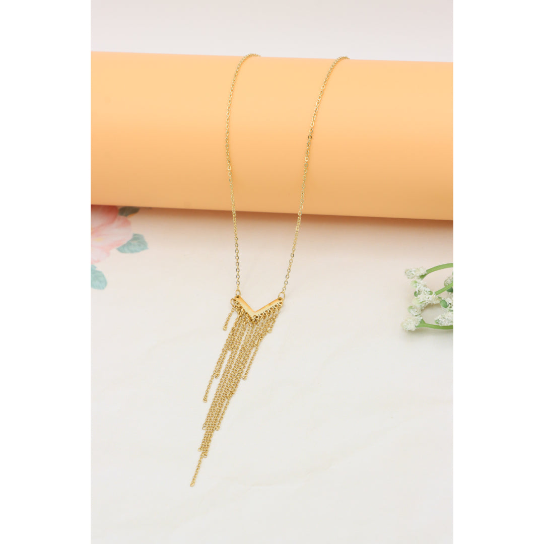 Trendy Gold-Plated Yellow Necklace with Cascading Chain Tassels, XPNL0386 (2039-6)