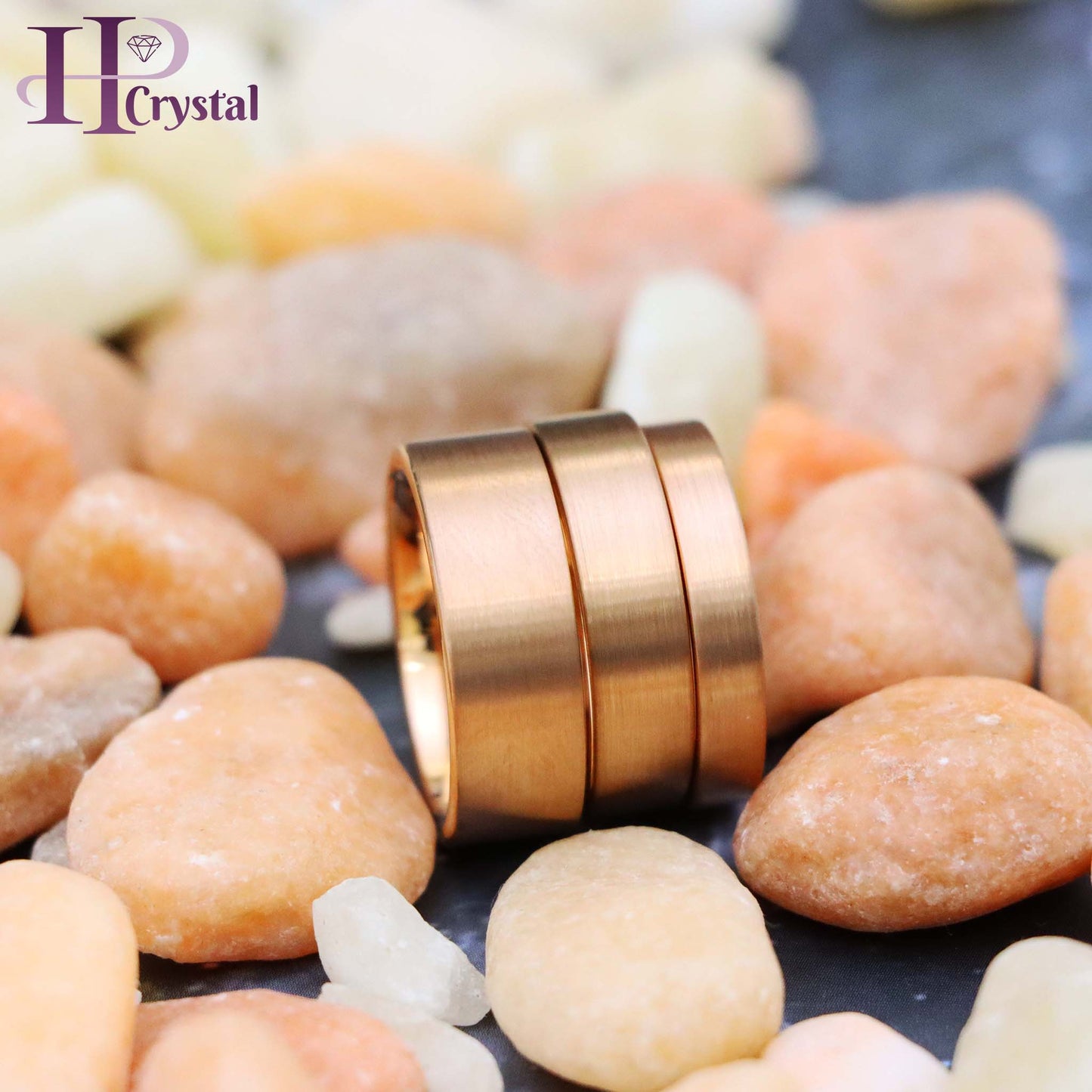ROSE GOLD IP Plated Brushed Pipe Cut Band Tungsten Ring