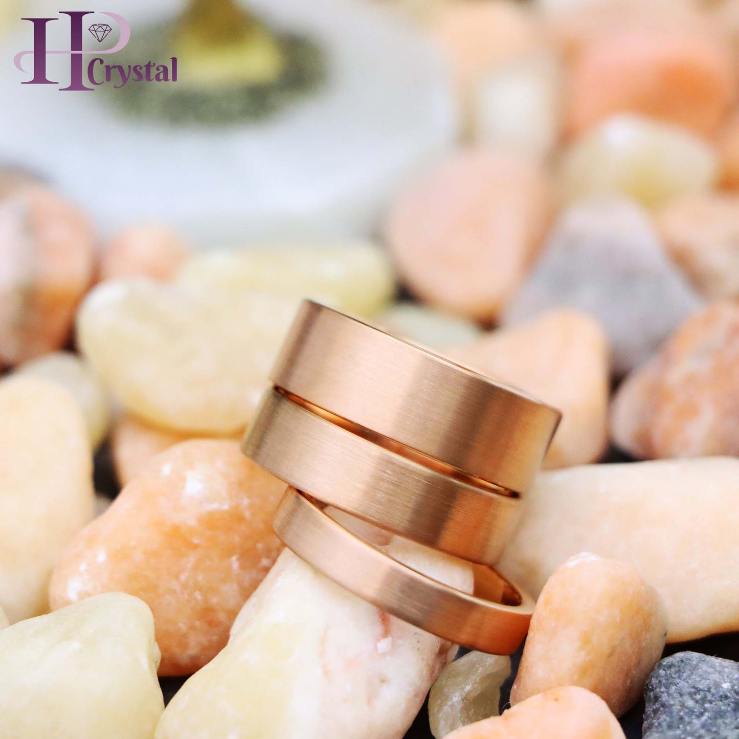 ROSE GOLD IP Plated Brushed Pipe Cut Band Tungsten Ring
