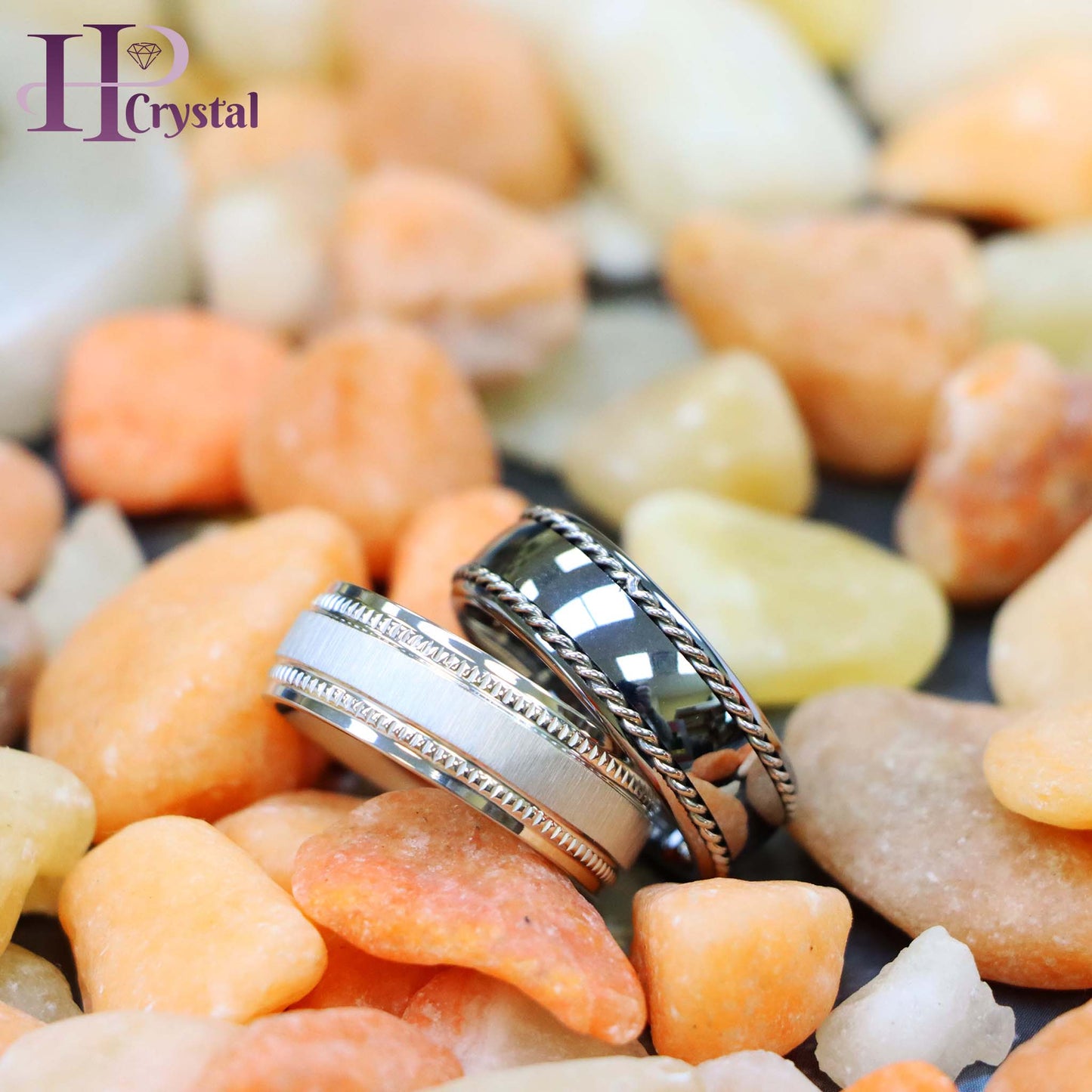 White IP Plated Titanium Ring Satin Finish Center with Milgrain Stepped Edge Polished Semi-Domed with Rope Stainless Steel Inlay Sides Tungsten Ring