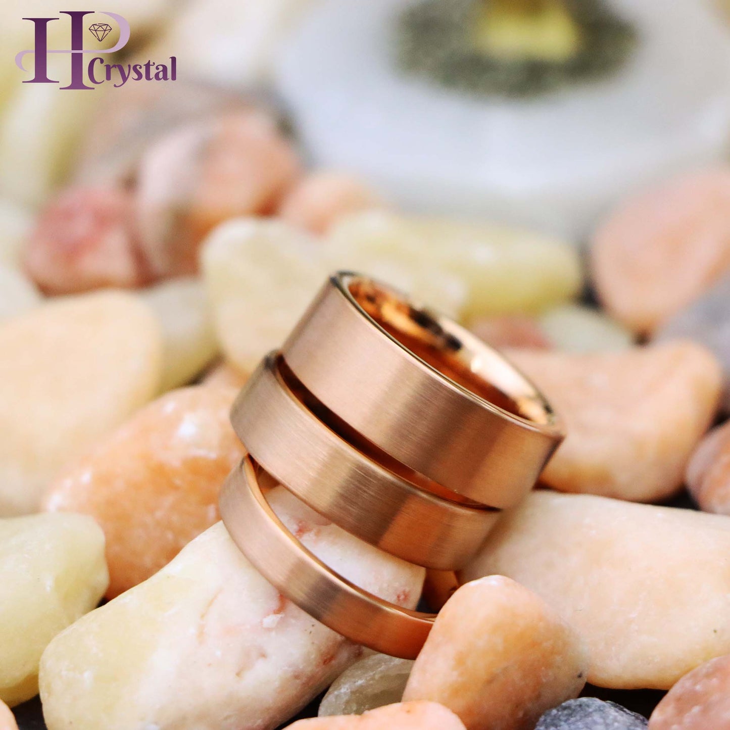 ROSE GOLD IP Plated Brushed Pipe Cut Band Tungsten Ring