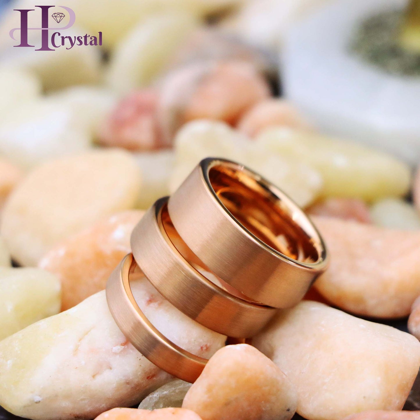 ROSE GOLD IP Plated Brushed Pipe Cut Band Tungsten Ring
