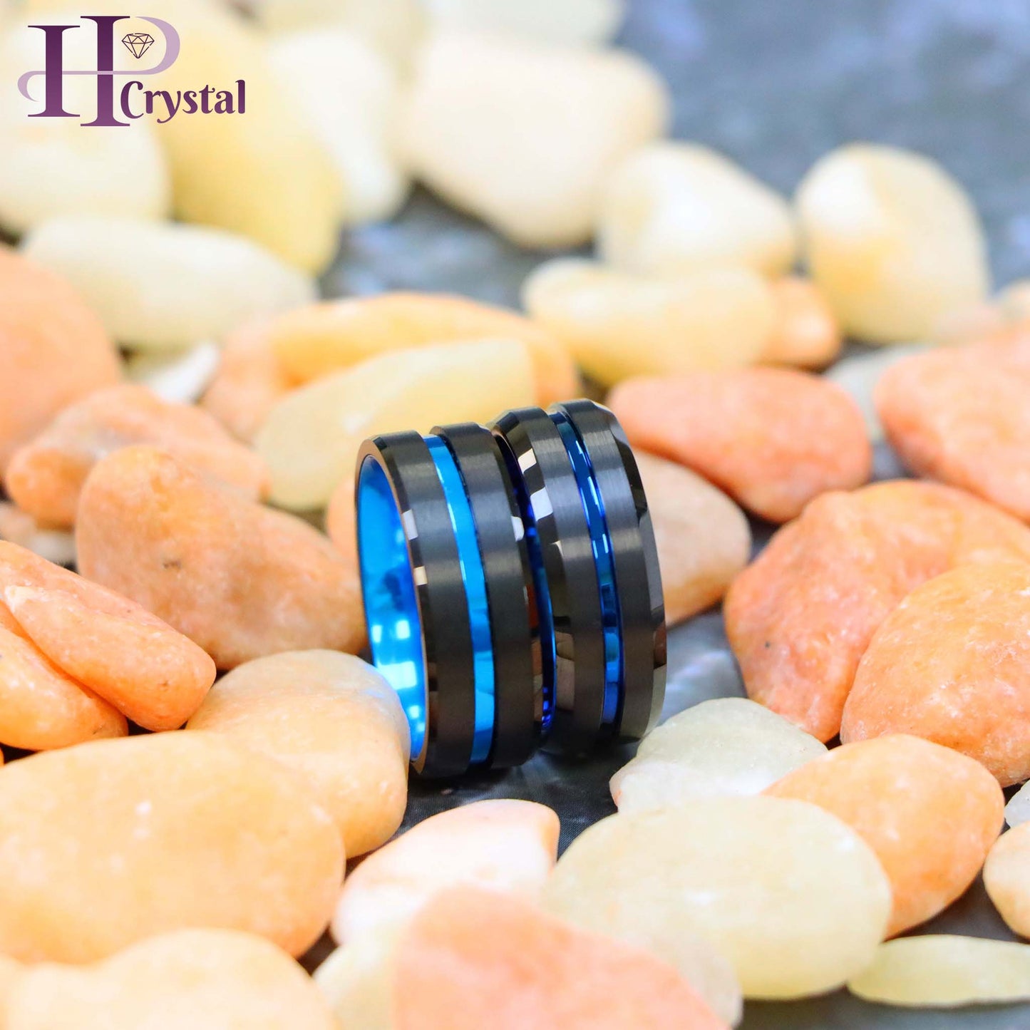 Black Plated Grooved Center with Blue Anodized Aluminum Sleeve Tungsten Ring