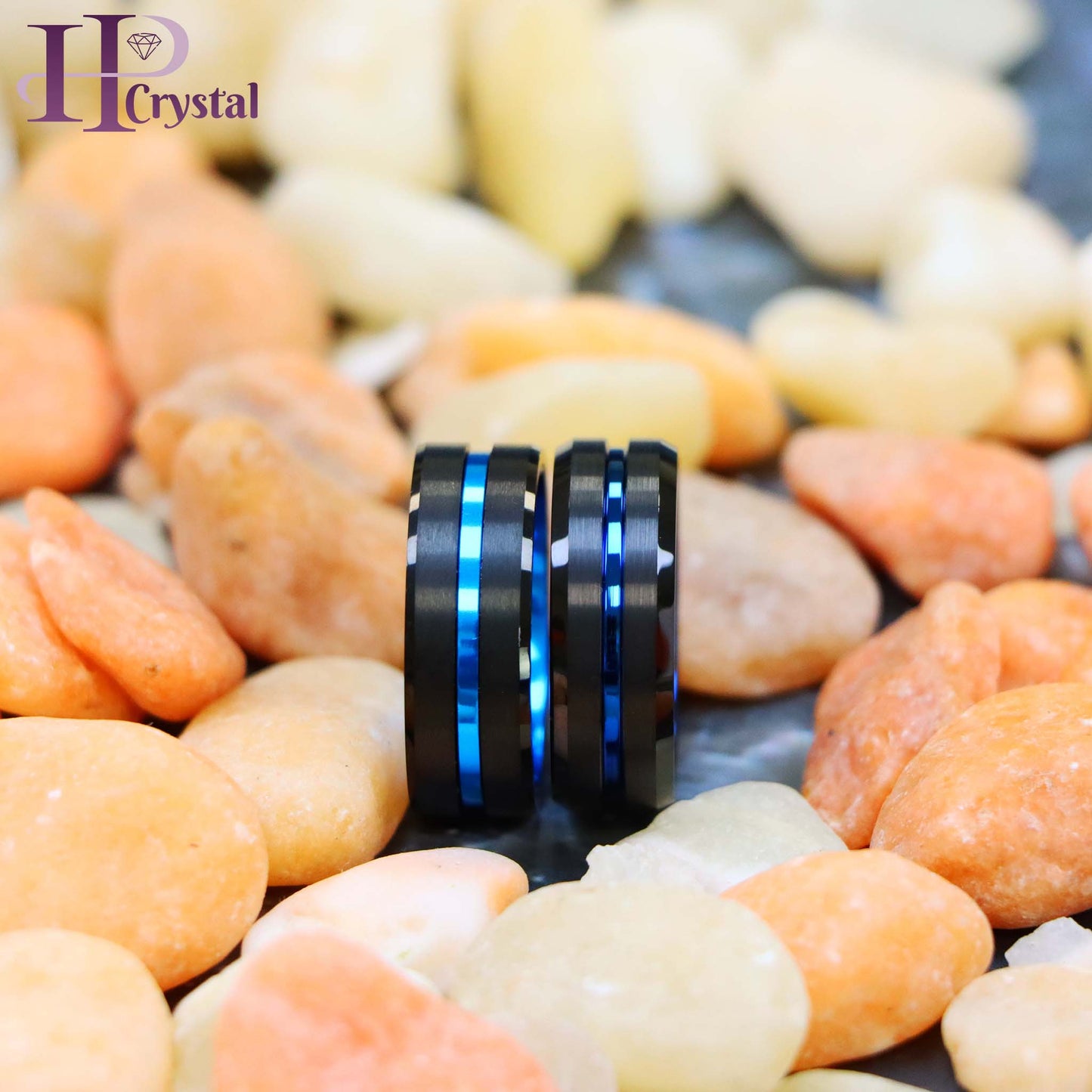 Black Plated Grooved Center with Blue Anodized Aluminum Sleeve Tungsten Ring