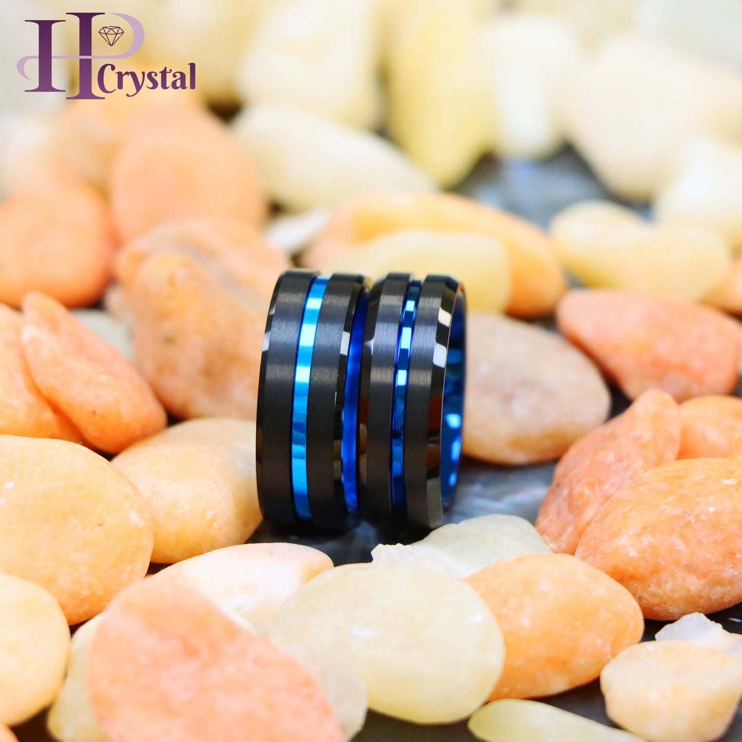 Black Plated Grooved Center with Blue Anodized Aluminum Sleeve Tungsten Ring