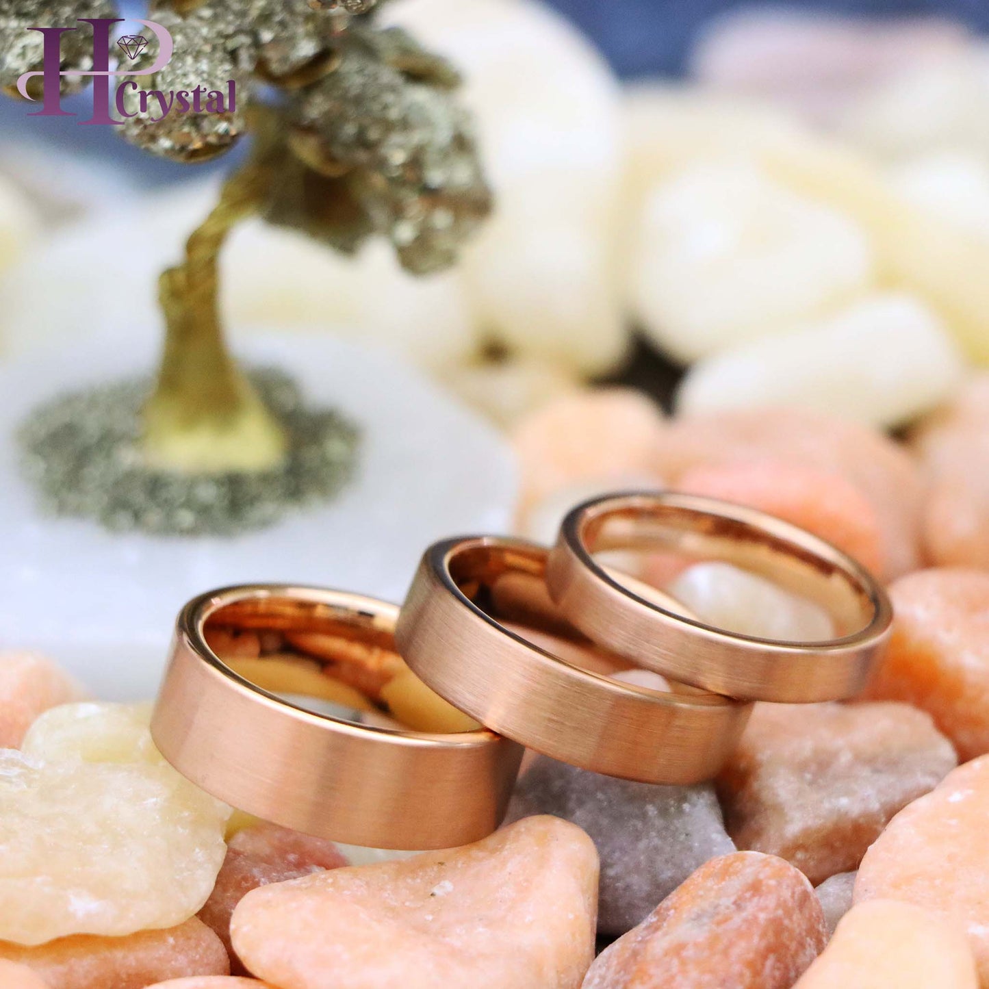 ROSE GOLD IP Plated Brushed Pipe Cut Band Tungsten Ring