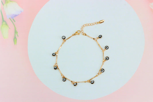 Rose Gold Evil Eye Charm Anklet with Delicate Chain Accents, XPAL1070 (2107-9)