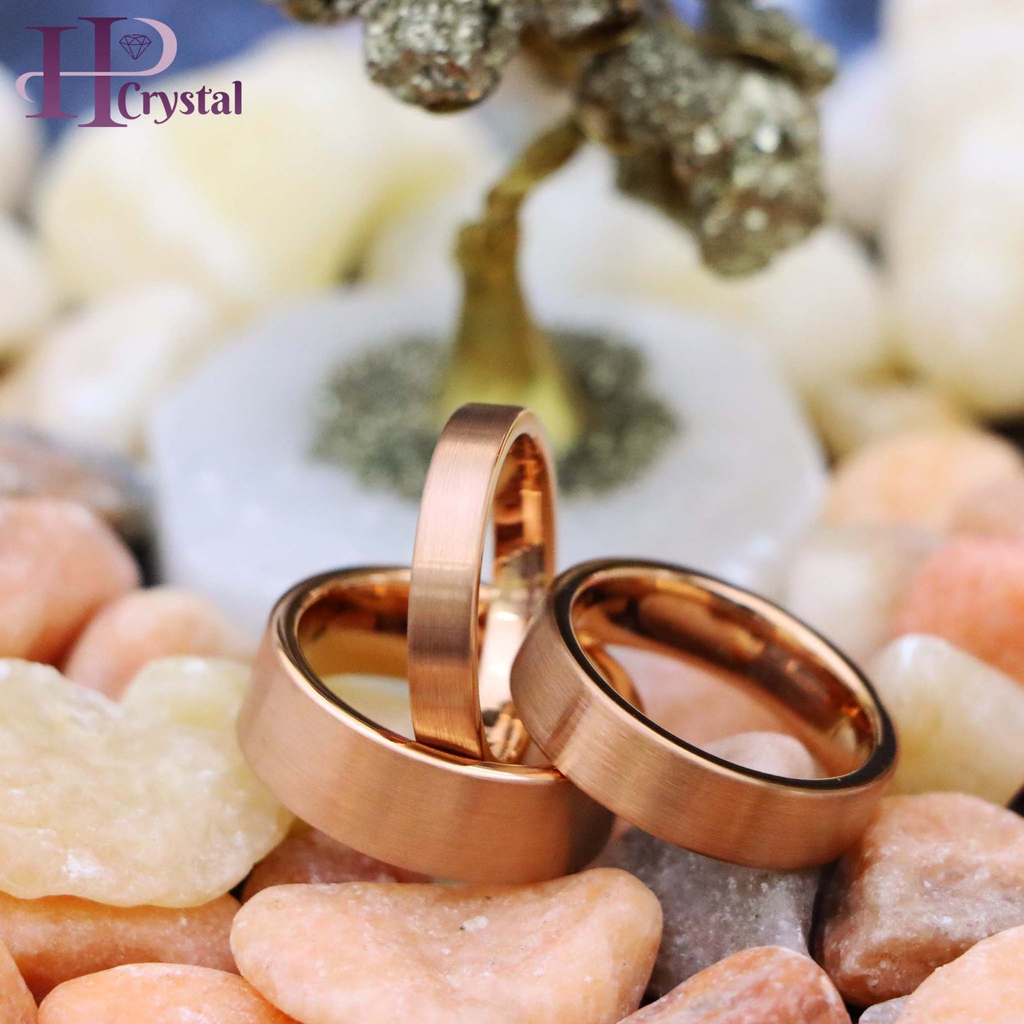 ROSE GOLD IP Plated Brushed Pipe Cut Band Tungsten Ring