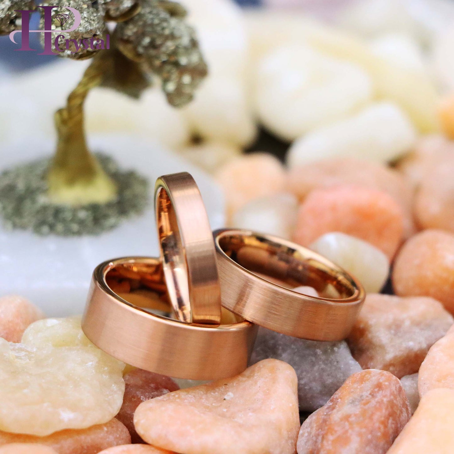 ROSE GOLD IP Plated Brushed Pipe Cut Band Tungsten Ring