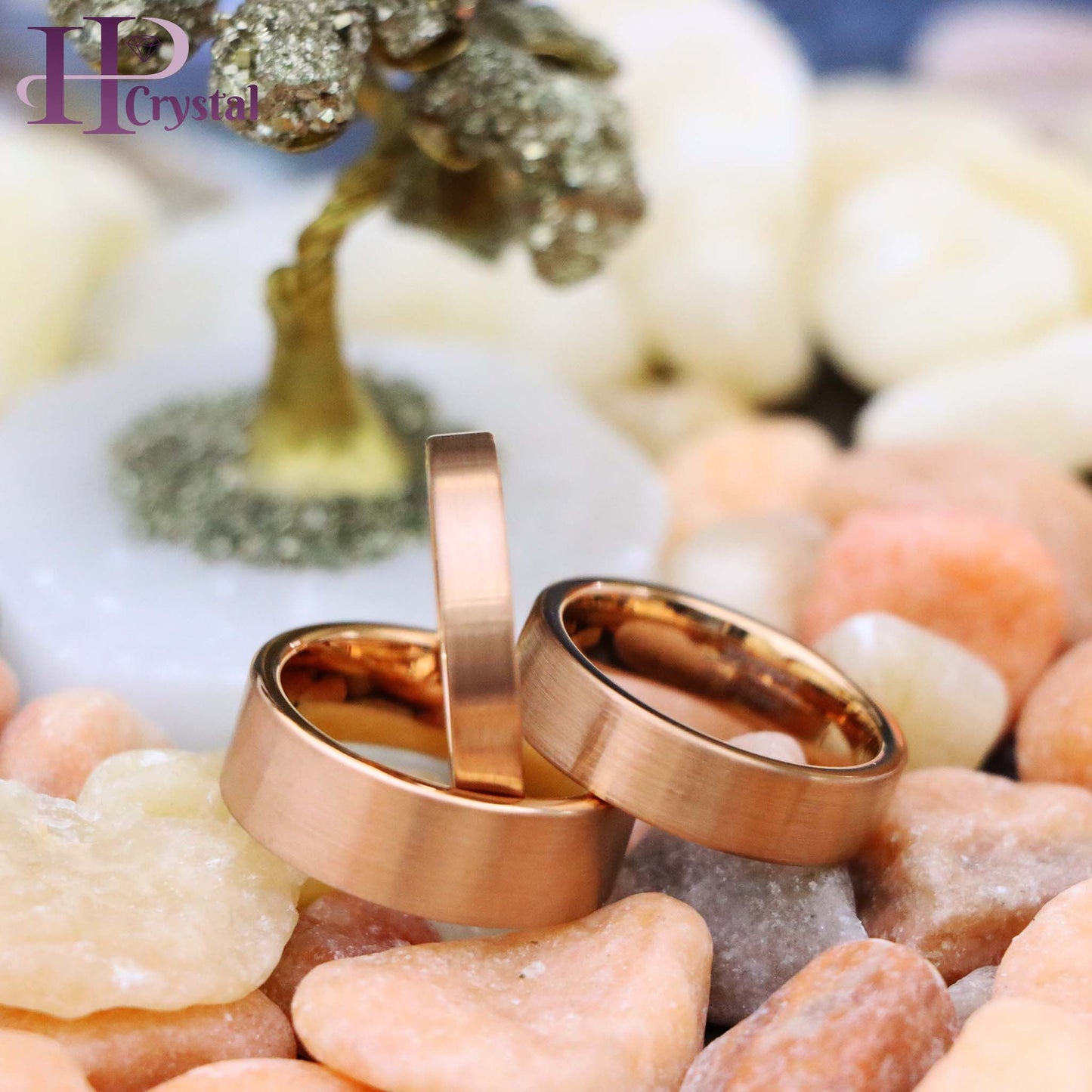 ROSE GOLD IP Plated Brushed Pipe Cut Band Tungsten Ring