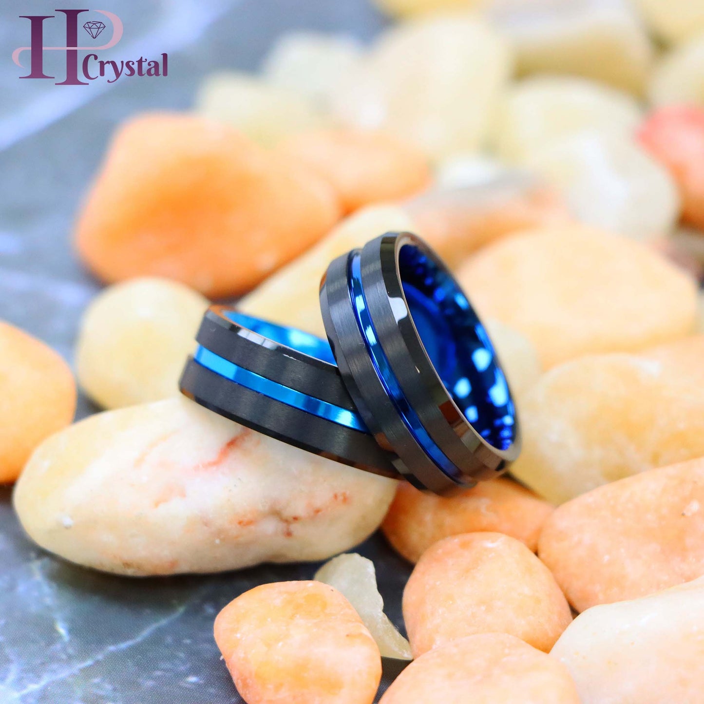 Black Plated Grooved Center with Blue Anodized Aluminum Sleeve Tungsten Ring