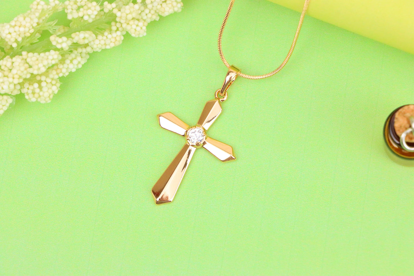 Rose Gold Cross Pendant with Center Stone Accent in Elegant Finish, XPPT1527 (2141-10)
