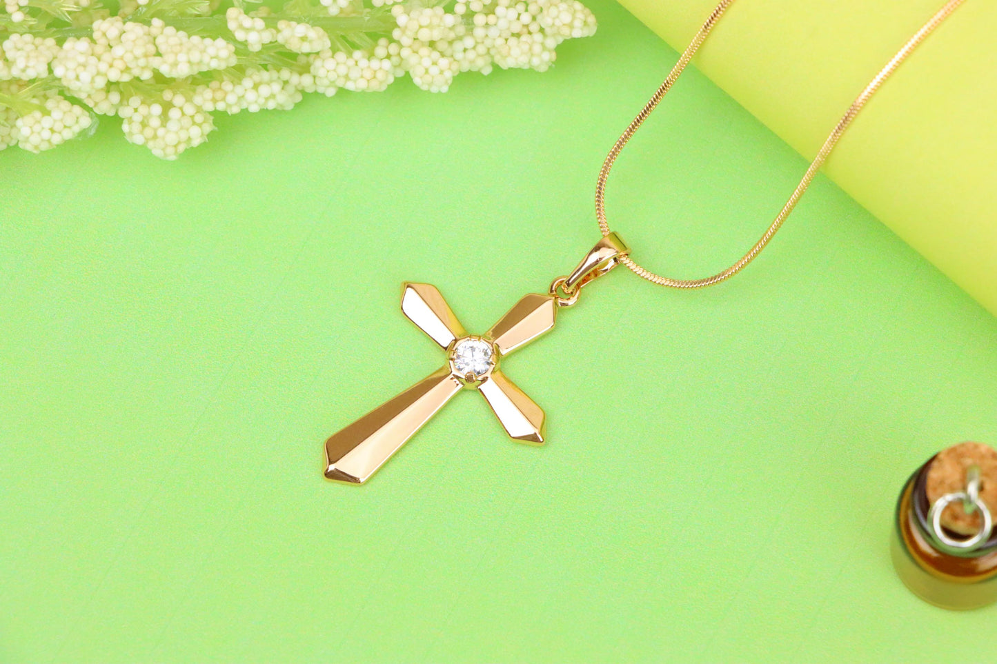 Rose Gold Cross Pendant with Center Stone Accent in Elegant Finish, XPPT1527 (2141-10)