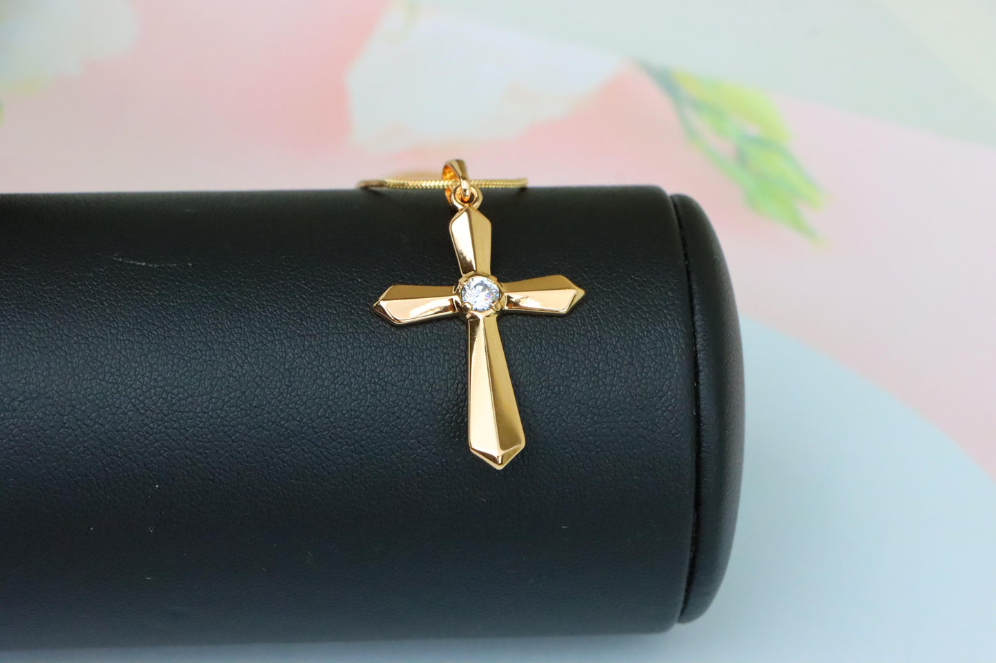 Rose Gold Cross Pendant with Center Stone Accent in Elegant Finish, XPPT1527 (2141-10)