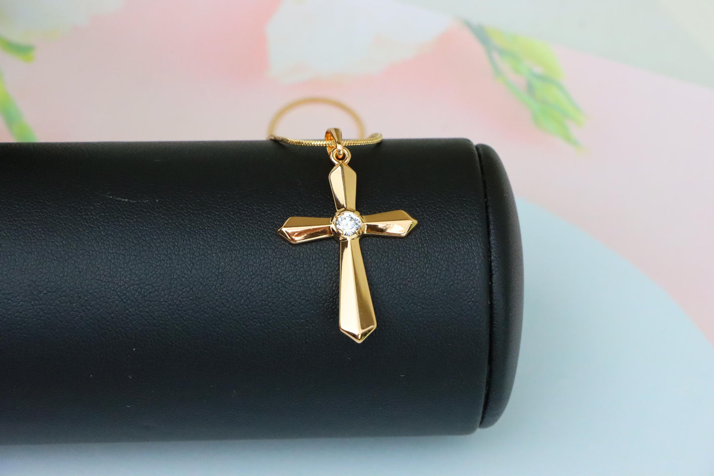 Rose Gold Cross Pendant with Center Stone Accent in Elegant Finish, XPPT1527 (2141-10)