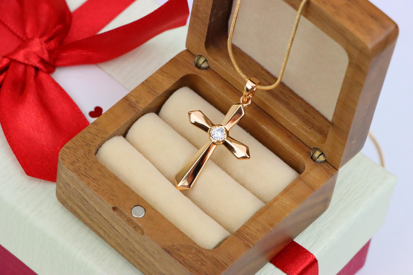 Rose Gold Cross Pendant with Center Stone Accent in Elegant Finish, XPPT1527 (2141-10)