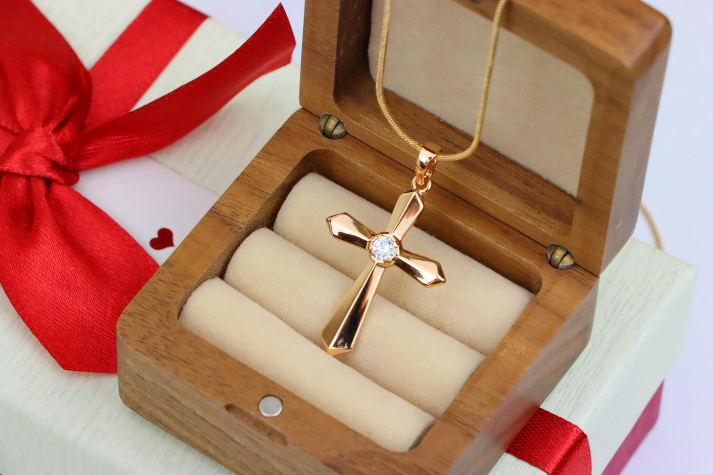 Rose Gold Cross Pendant with Center Stone Accent in Elegant Finish, XPPT1527 (2141-10)