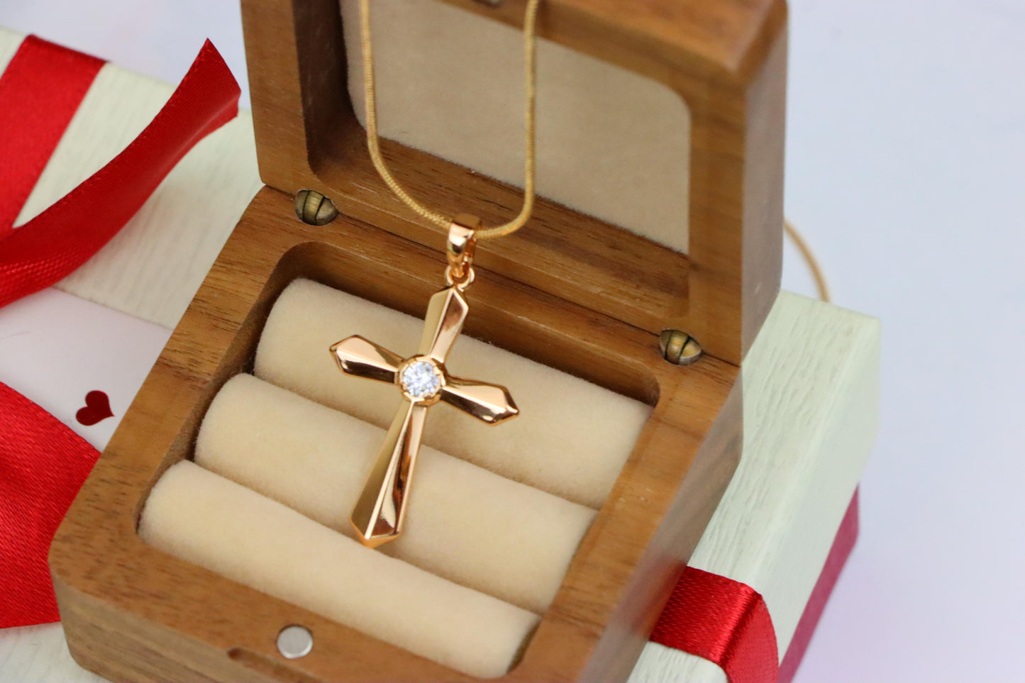 Rose Gold Cross Pendant with Center Stone Accent in Elegant Finish, XPPT1527 (2141-10)