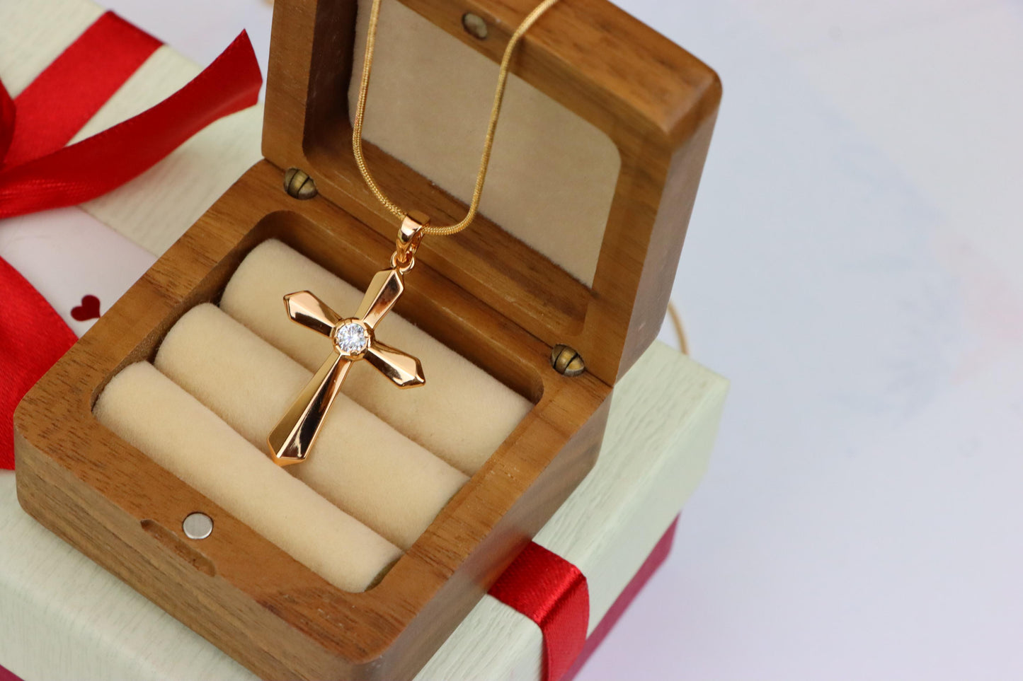 Rose Gold Cross Pendant with Center Stone Accent in Elegant Finish, XPPT1527 (2141-10)