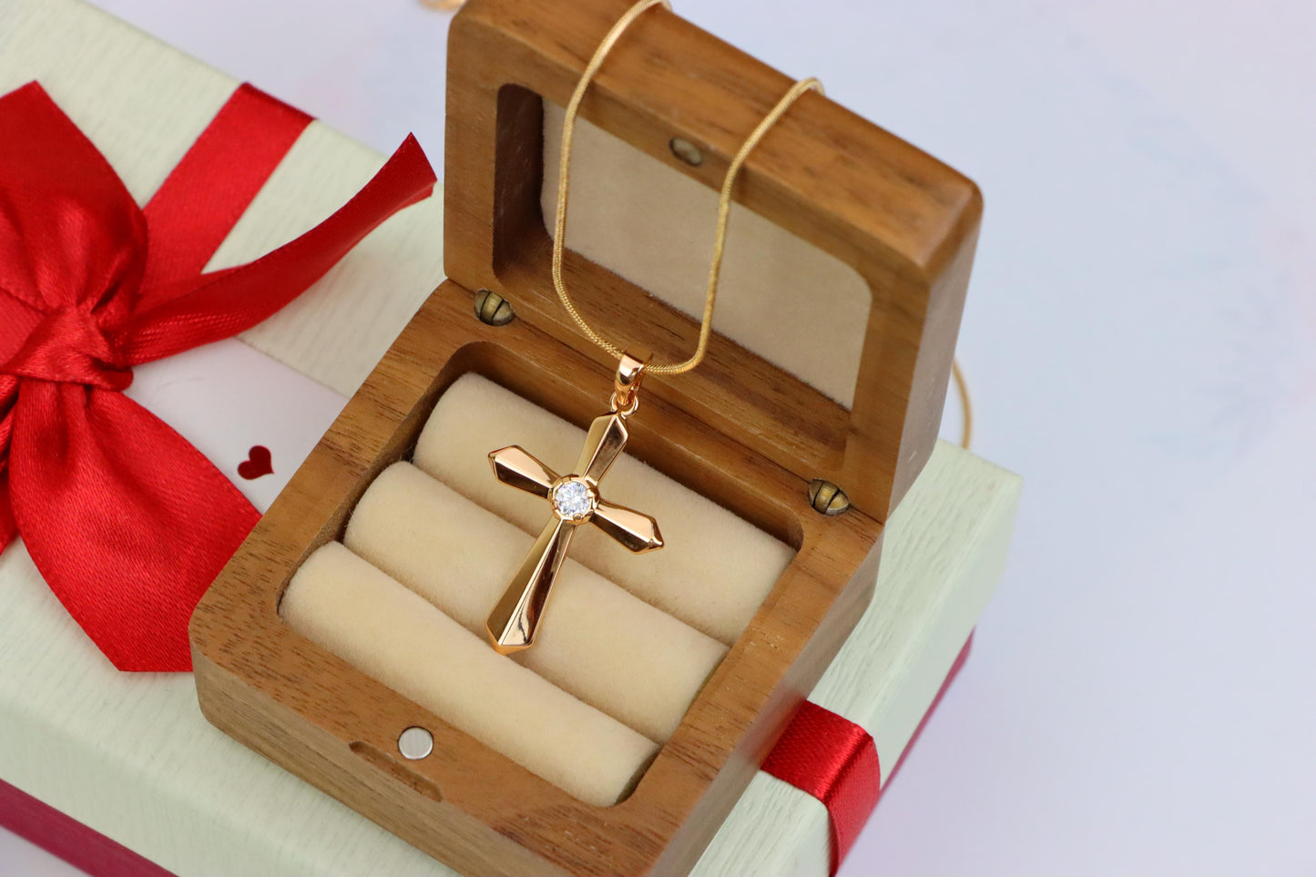 Rose Gold Cross Pendant with Center Stone Accent in Elegant Finish, XPPT1527 (2141-10)