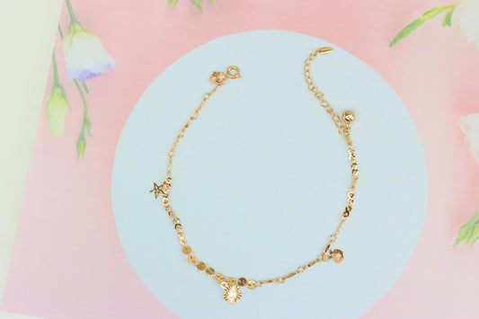 Rose Gold Anklet with Star & Charm Details, Adjustable Chain Design, XPAL1071 (2107-10)
