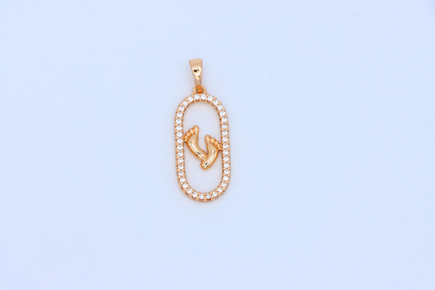 Rose Gold Baby Feet Pendant in Sparkling Oval Frame with CZ Accents, XPPT1528 (2142-1)