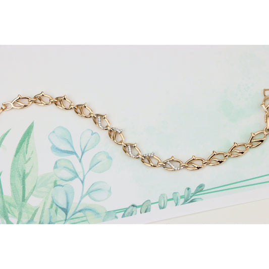 Rose Gold Link Bracelet with CZ Accents, Elegant Chain Design, XPBL0831 (2083-10)