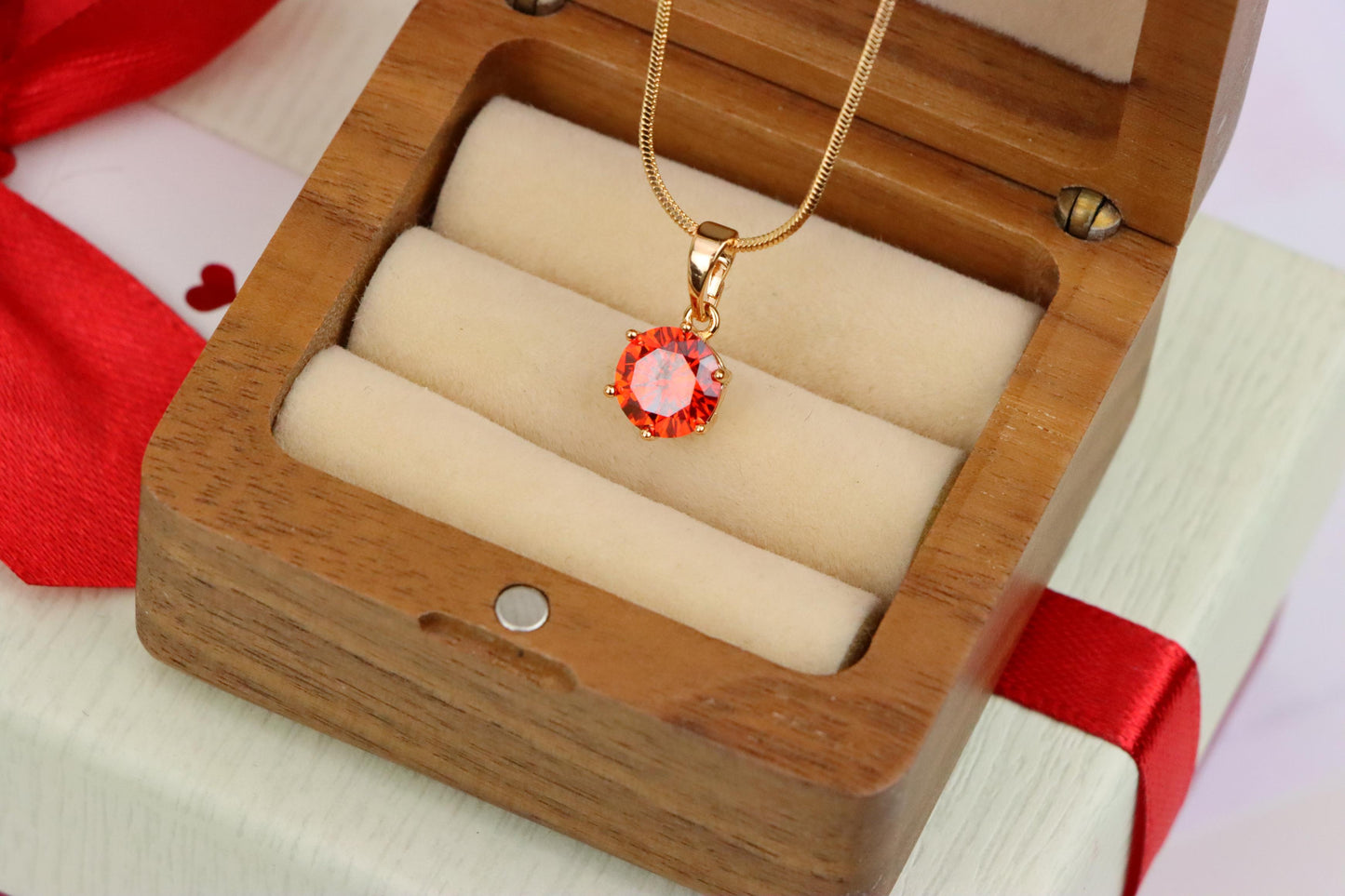 Fiery Red Round Pendant in Gold Plating with Elegant Minimal Look, XPPT1676 (2164-2)