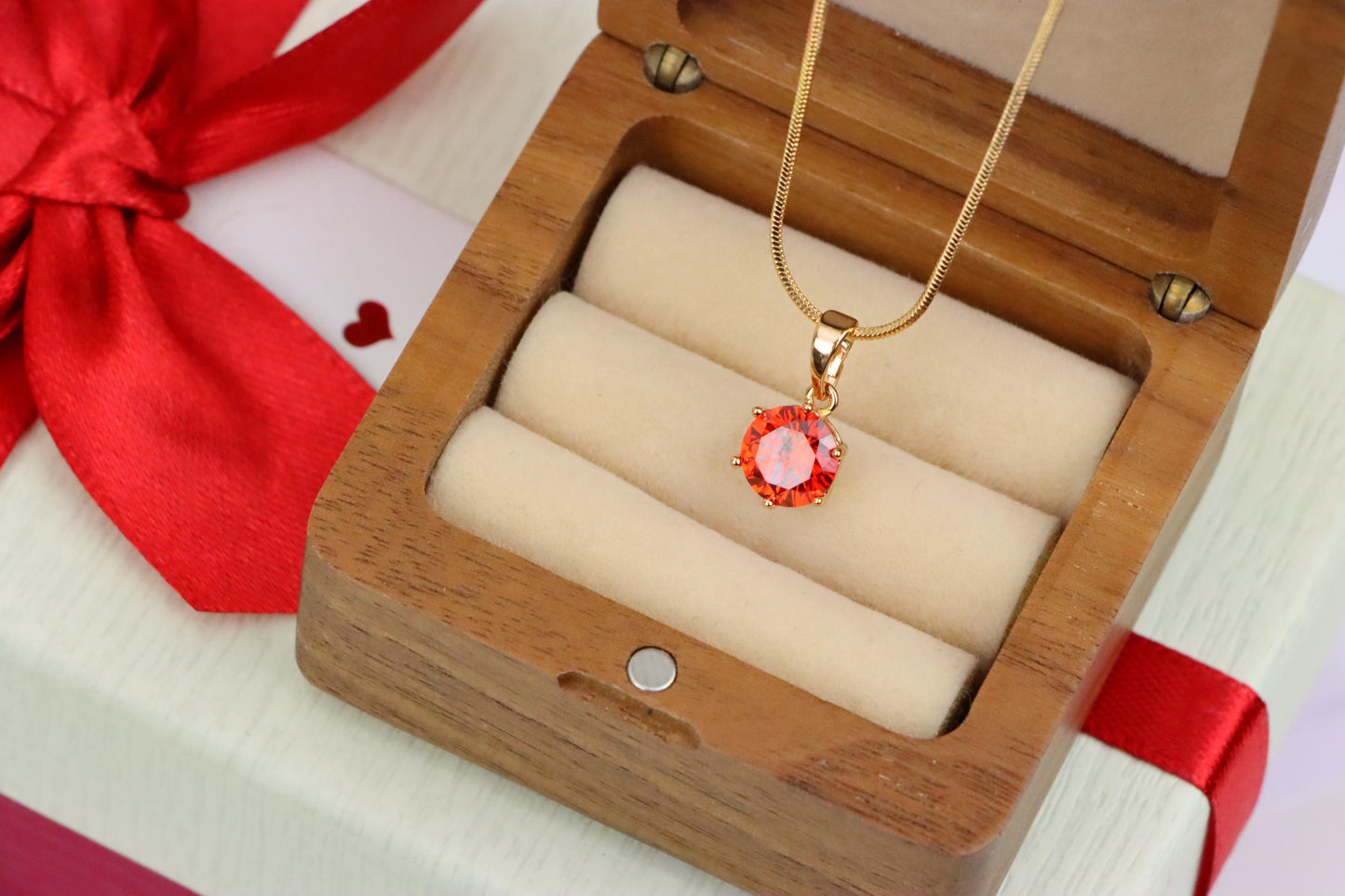Fiery Red Round Pendant in Gold Plating with Elegant Minimal Look, XPPT1676 (2164-2)