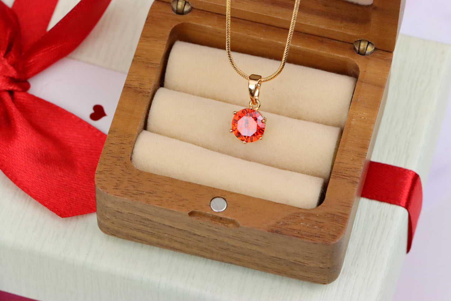 Fiery Red Round Pendant in Gold Plating with Elegant Minimal Look, XPPT1676 (2164-2)