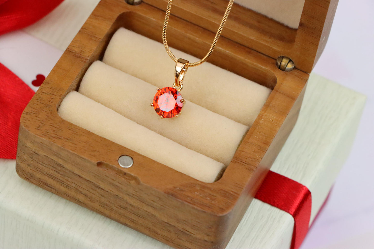 Fiery Red Round Pendant in Gold Plating with Elegant Minimal Look, XPPT1676 (2164-2)
