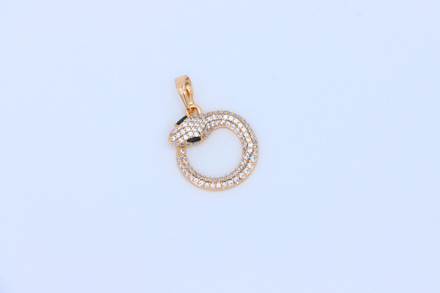 Rose Gold Snake Circle Pendant with Sparkling CZ and Black Eyes, XPPT1529 (2142-2)