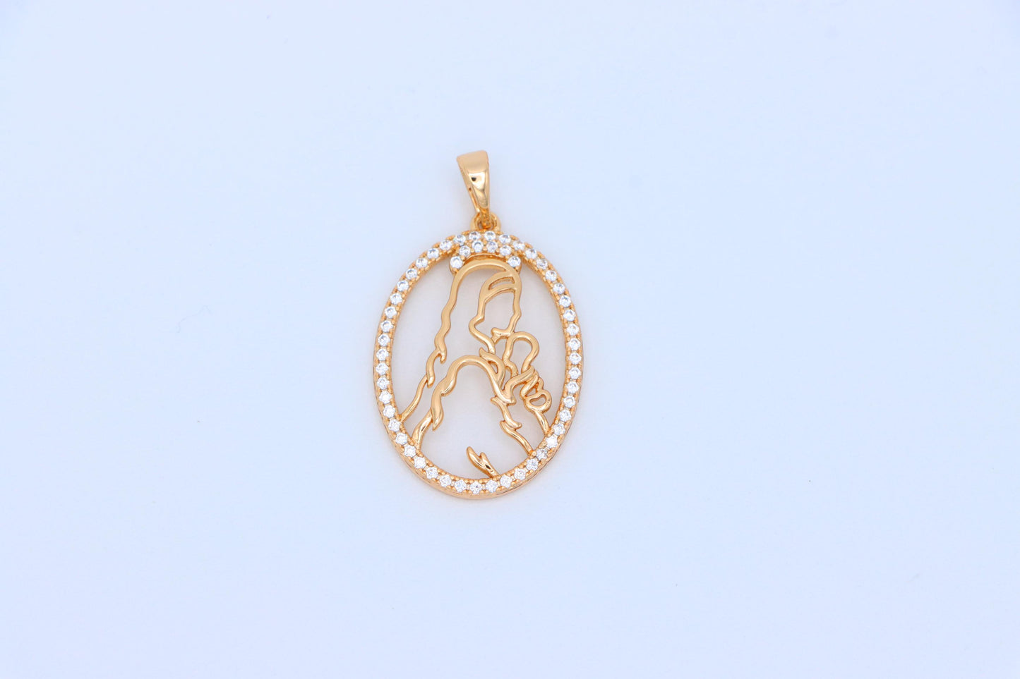 Elegant Rose Gold Oval Pendant with Mother and Child Silhouette, XPPT1530 (2142-3)
