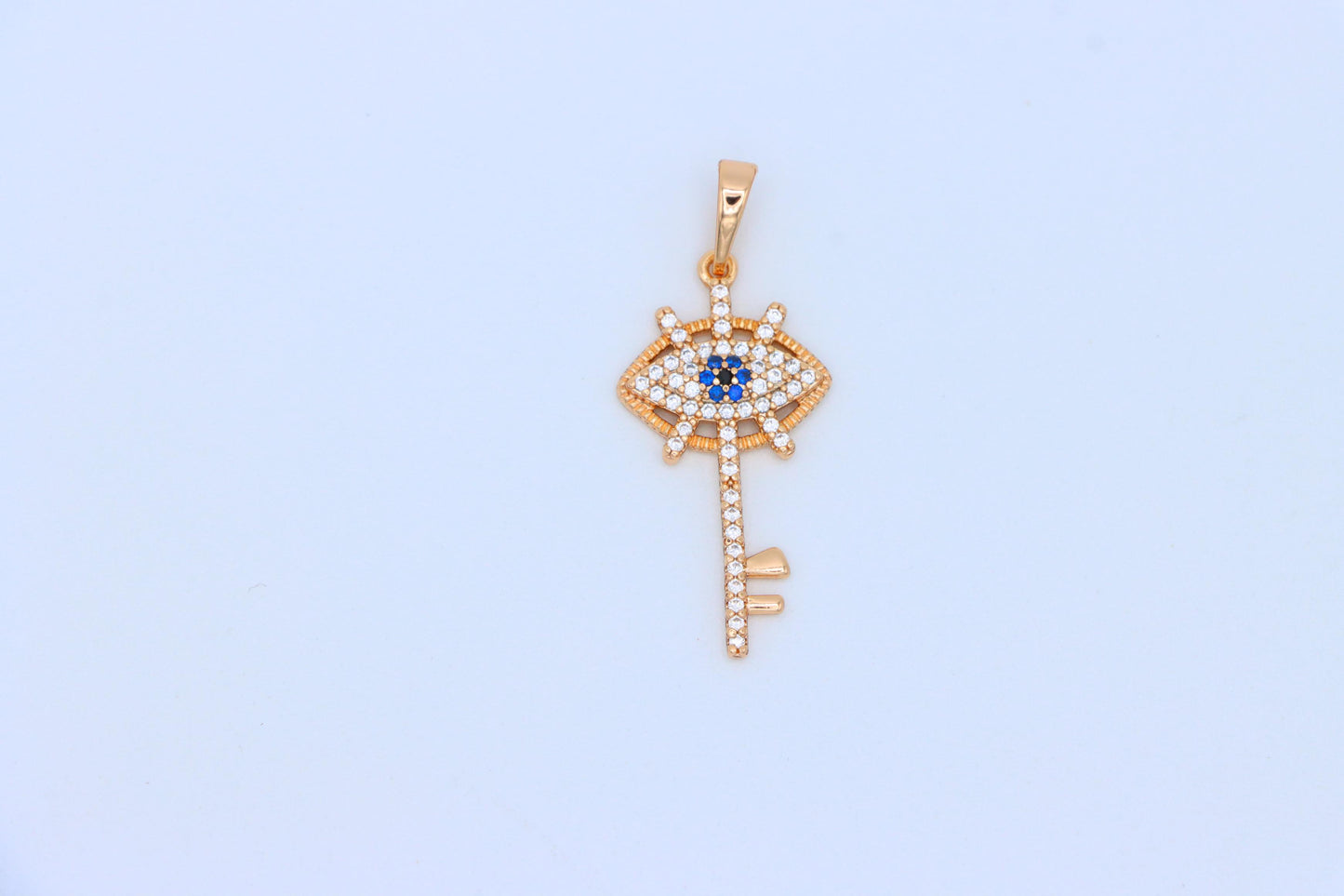 Rose Gold Evil Eye Key Pendant with Blue & White CZ Accents, XPPT1531 (2142-4)