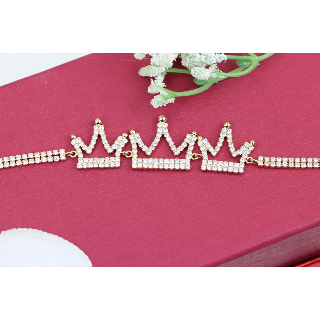 Rose Gold Crown Design Bracelet with Sparkling Zircon Accents, XPBL0833 (2084-2)