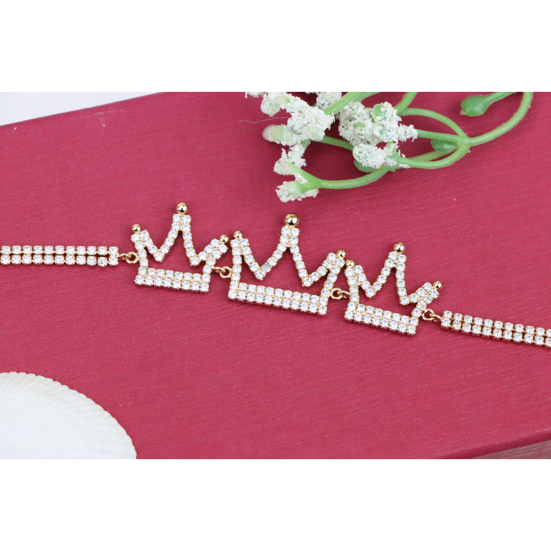 Rose Gold Crown Design Bracelet with Sparkling Zircon Accents, XPBL0833 (2084-2)