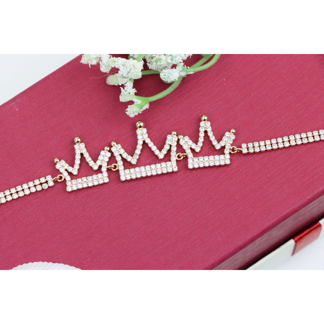 Rose Gold Crown Design Bracelet with Sparkling Zircon Accents, XPBL0833 (2084-2)