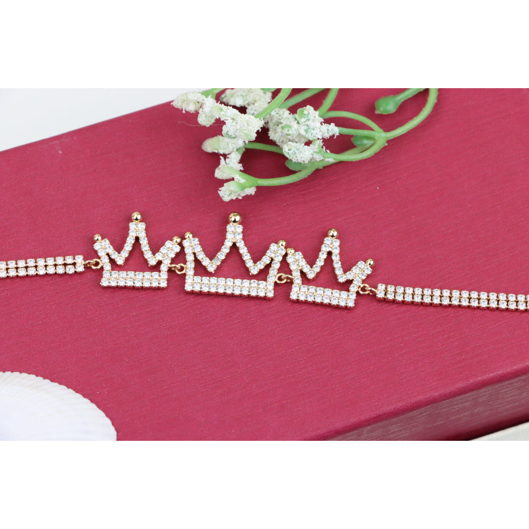 Rose Gold Crown Design Bracelet with Sparkling Zircon Accents, XPBL0833 (2084-2)