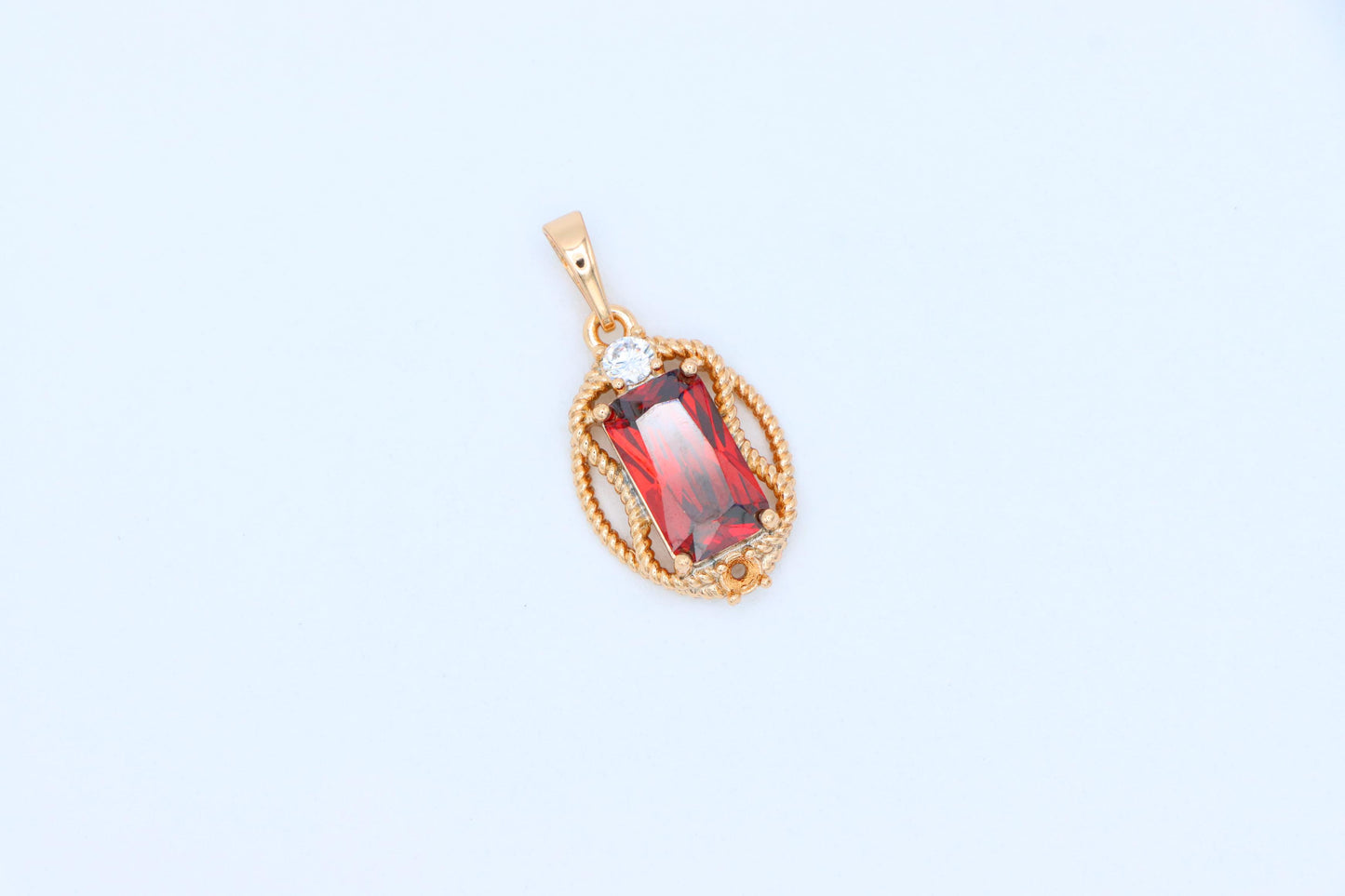 Elegant Red Rectangle Pendant with Gold Rope Frame & White Accent, XPPT1679 (2164-3)
