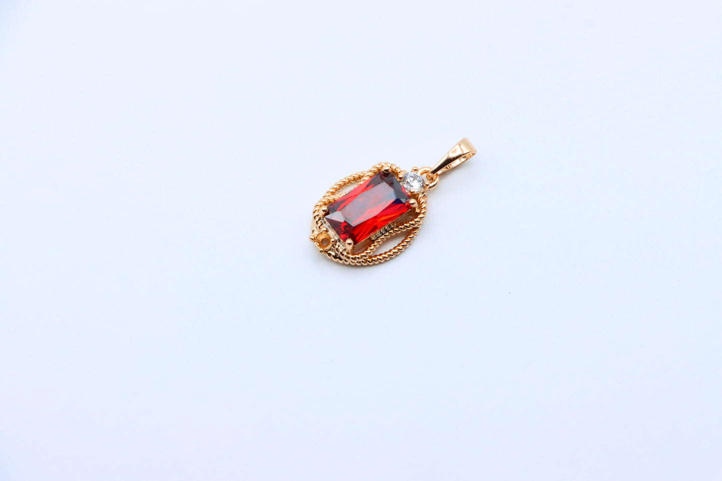 Elegant Red Rectangle Pendant with Gold Rope Frame & White Accent, XPPT1679 (2164-3)