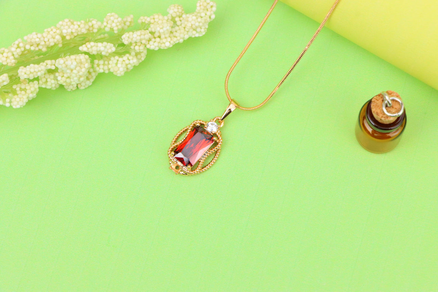 Elegant Red Rectangle Pendant with Gold Rope Frame & White Accent, XPPT1679 (2164-3)