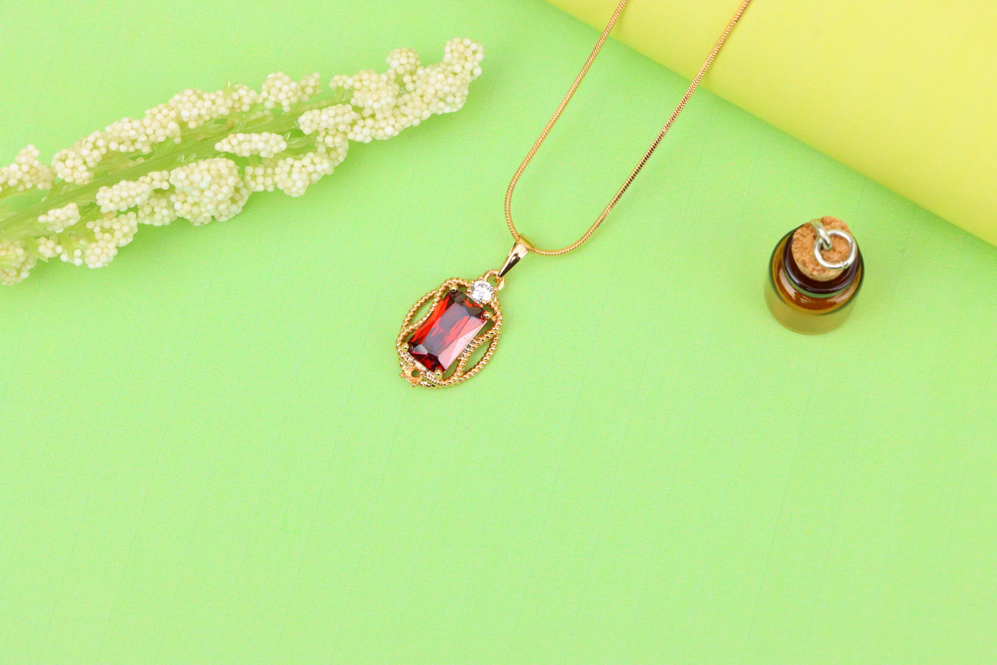 Elegant Red Rectangle Pendant with Gold Rope Frame & White Accent, XPPT1679 (2164-3)