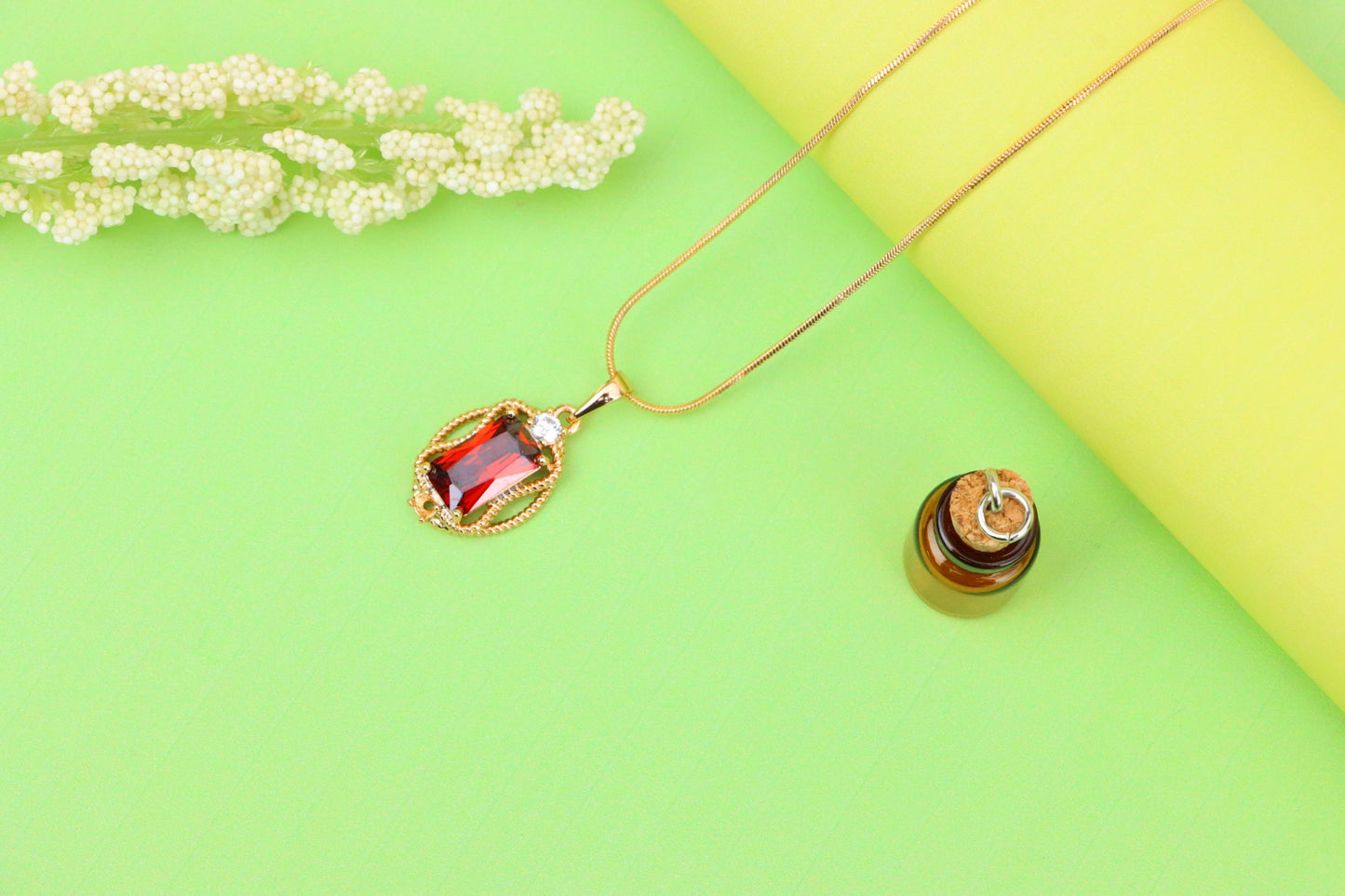 Elegant Red Rectangle Pendant with Gold Rope Frame & White Accent, XPPT1679 (2164-3)